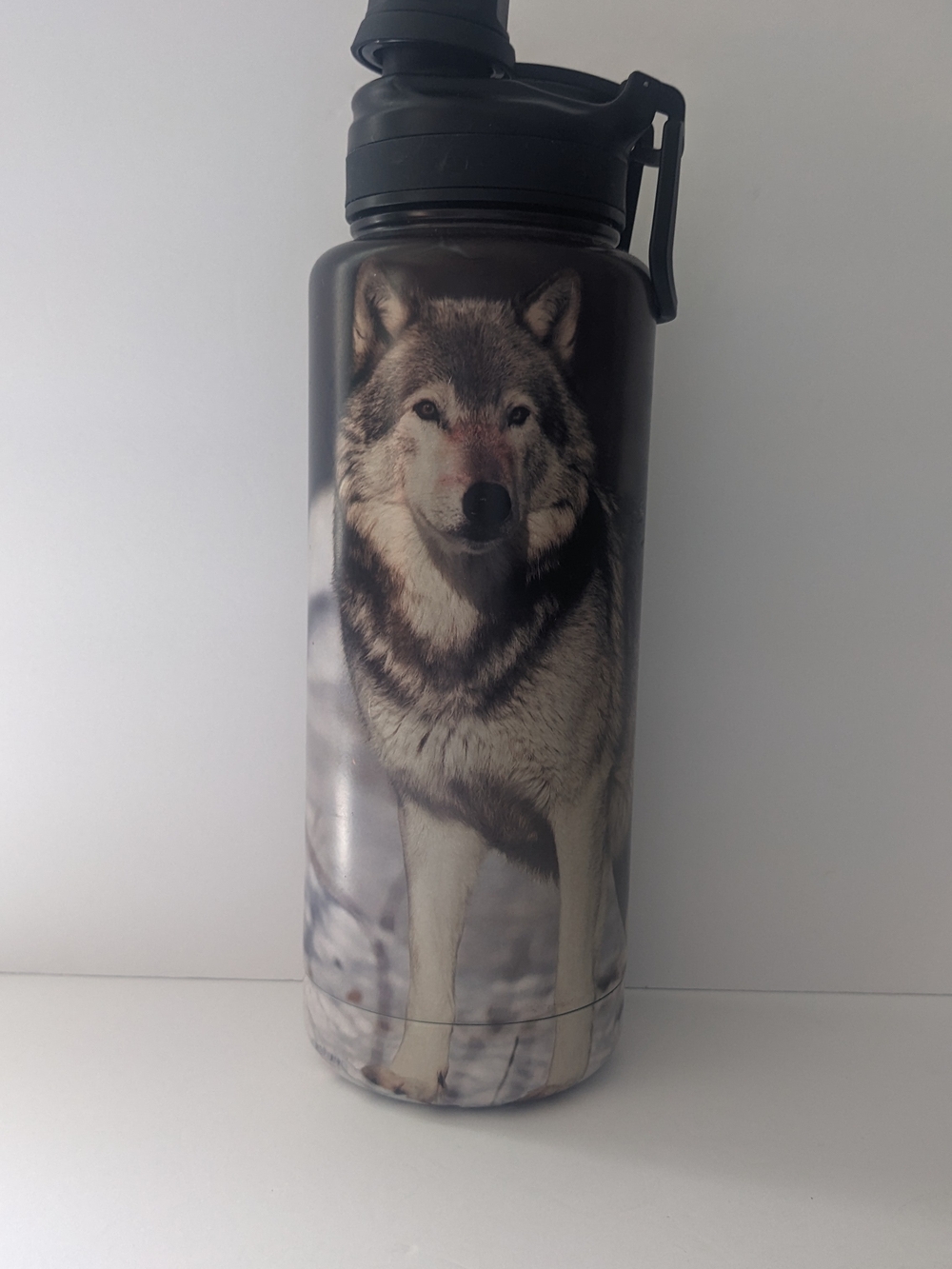 Wolf Print Insulated Water Bottle - Black and Gray